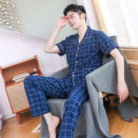 ร้อน, ร้อนMen Pajamas Summer Pure Cotton Short Sleeve Trousers Thin Cotton Plus-sized Summer Mens Set Home Wear