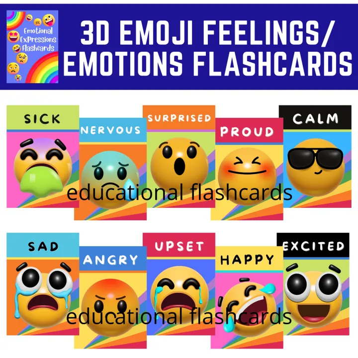 3D Emoji Feelings Flashcards, Emotions Flashcards, Emotional