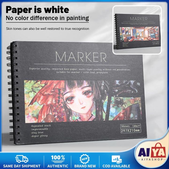 Wa Portman A4 Marker Sketchbook, 60 Sheets of Bleed-Proof Marker Paper, Black