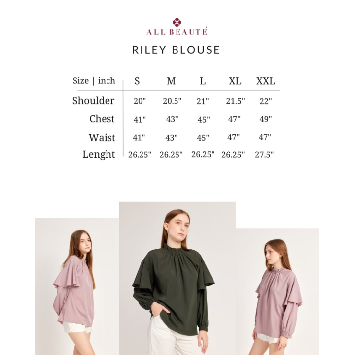 all-beaute-เสื้อแขนยาว-riley-blouse-สีเขียวขี้ม้า