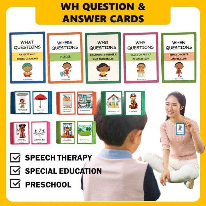WH Questions Flash Card for Speech for Speech Delay What When Where Who