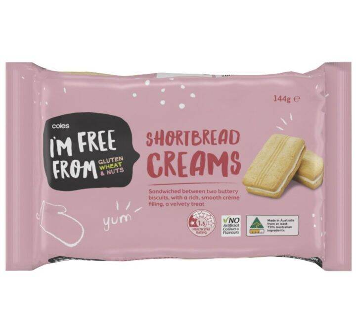 Coles Shortbread cream gluten free, wheat and nut free บิสกิตสอดไส้ครีม