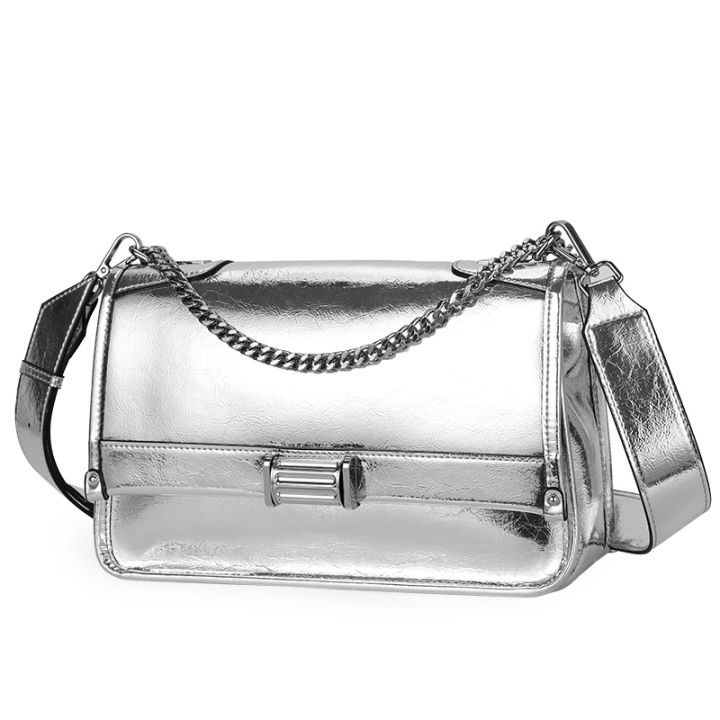 AIDRANI high-luxury glossy leather shoulder bag women's bag silver ...