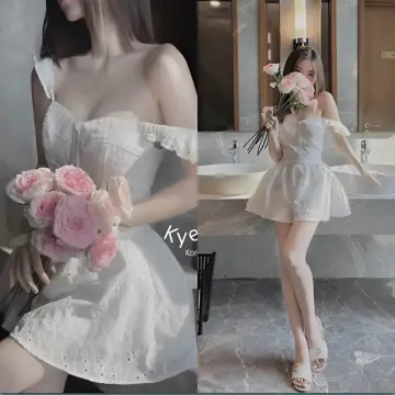 Bỏ sỉ set chân váy hồng áo trắng thêu hoa trễ vai - ANN.COM.VN