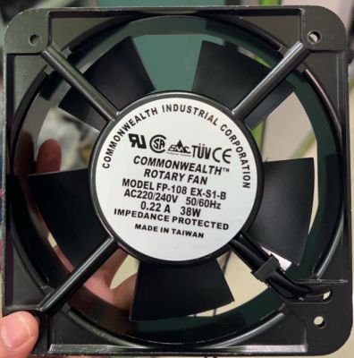 พัดลม  6 นิ้ว COMMONWEALTHTM ROTARY FAN MODEL FP-108 EX-S1-B AC220/240V 50/60Hz 0.22 A 38W IMPEDANCE PROTECTED MADE IN TAIWAN