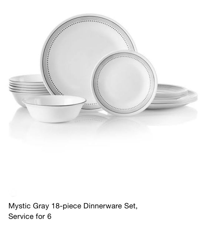 Corelle 18-Piece Service for 6 Chip Resistant Mystic Gray Dinnerware Set