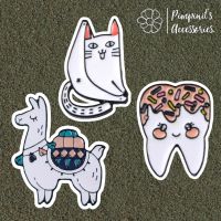 ʕ •ᴥ•ʔ ✿ พร้อมส่ง : เข็มกลัดเซ็ทแมวขาว,ฟันเกล็ดน้ำตาลและอัลปาก้า | White Cat, Sprinkle Tooth &amp; Alpaca Enamel Brooch Pin Set.