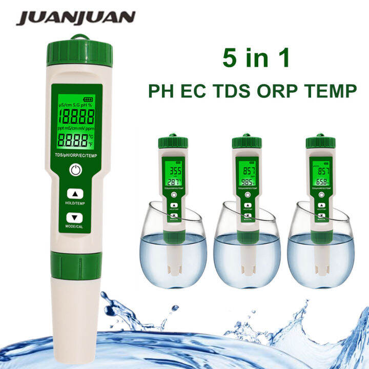 Digital Water Quality Monitor Tester 5 in 1 PH/TDS/EC/ORP/Temperature ...