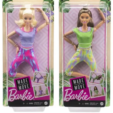 Barbie Made to Move Doll with 22 Flexible Joints & Curly Brunette Ponytail  Wearing Athleisure-wear for Kids 3 to 7 Years Old 