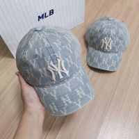 ?แท้ ?%? หมวก Mlb monogram denim ball cap หมวกยีนส์สีฟ้าอ่อน logo ny