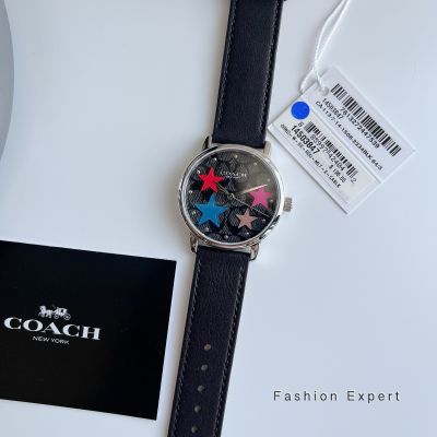 ✨ของแท้100%✨ นาฬิกาข้อมือ Coach Grand Ladies Silver Tone Black Leather Watch 14503847