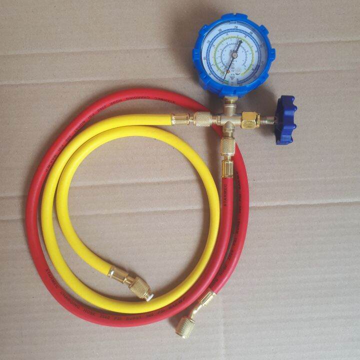 testing SINGLE manifold + SELANG R22 meteran gauge alat pengisian freon