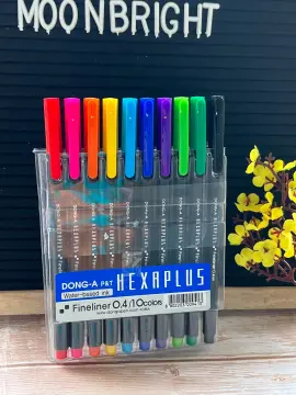 DONG-A Hexaplus Fineliner Pen, 0.4mm, 10 Color Set