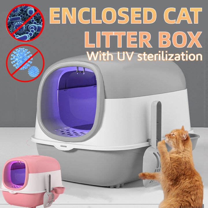 Large Enclosed Cat Litter Box With UV Sterilization Cat Toilet Box ...