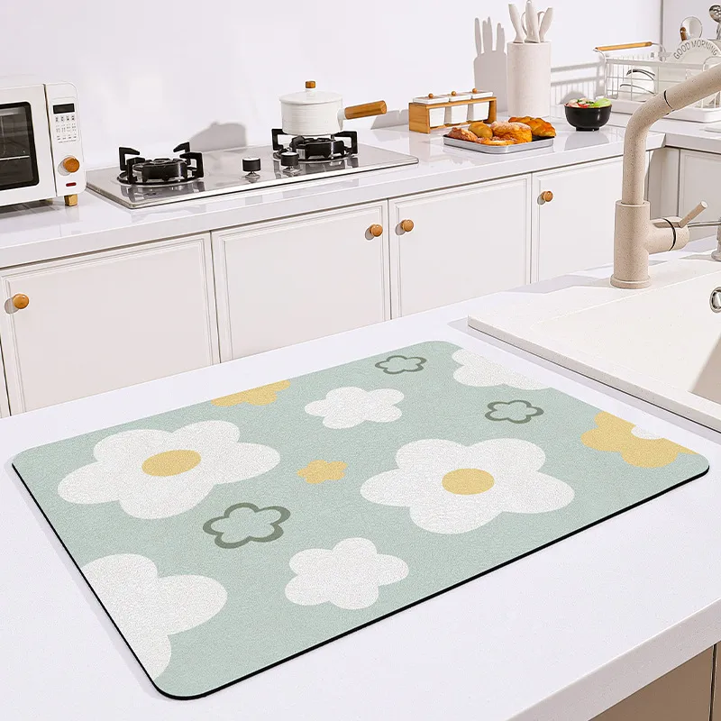 Dexi Sink Faucet Mat, Floral Faucet Absorbent Mat, Faucet Handle