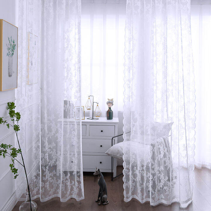 HoleFree Velcro Curtain Gauze Curtain French White Lace Living Room