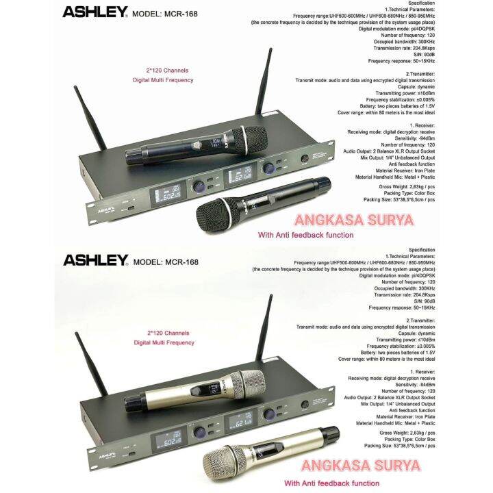 Mic Wireless Ashley MCR 168 MCR168 Original With Anti Feedback Function