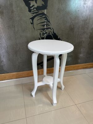 โต๊ะกาแฟกลม ขาโก่ง สีขาว โต๊ะวางของอเนกประสงค์ไม้สัก โต๊ะสนาม โต๊ะกาแฟ ขนาด 50*70 cm.