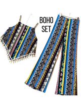 ชุดเซ็ท 2 ชิ้น Boho Set เสื้อสายเดี่ยว+กางเกงทรงกระบอก ฟรีไซด์ สม๊อคหลัง บรรจุ 2 ชิ้น