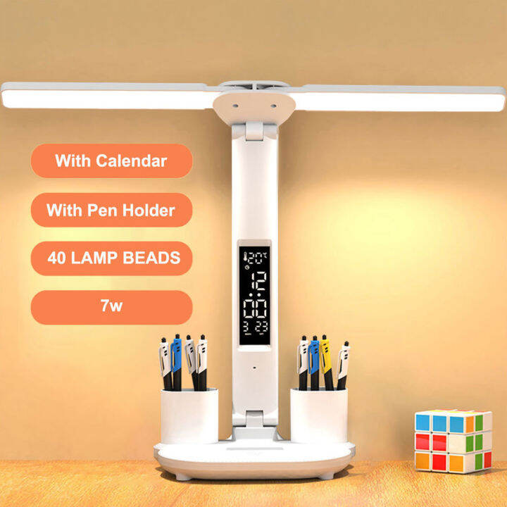 Foldable LED Desk Lamp Rechargeable Table Lamp with Calendar Clock