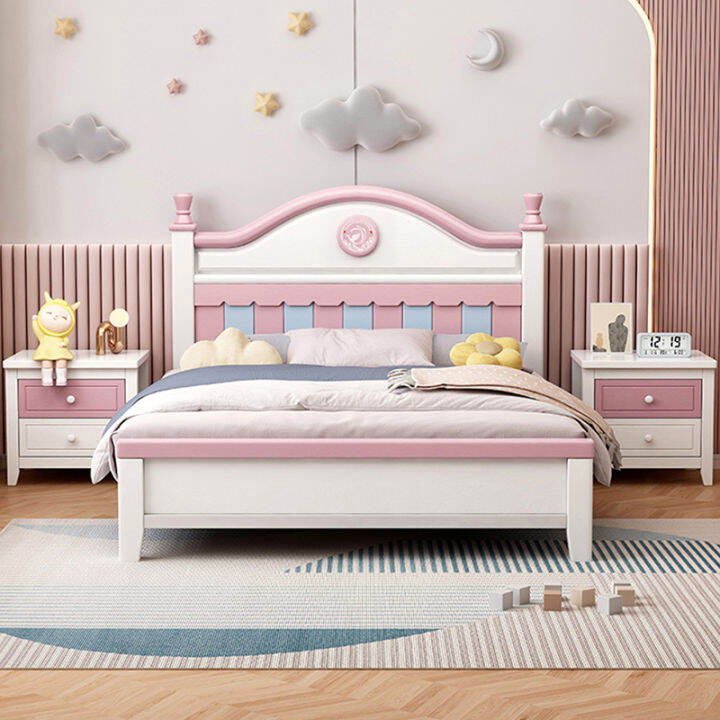 Pink Solid Wood Children's Bed Girls' Princess Bed Bedroom Girls ...