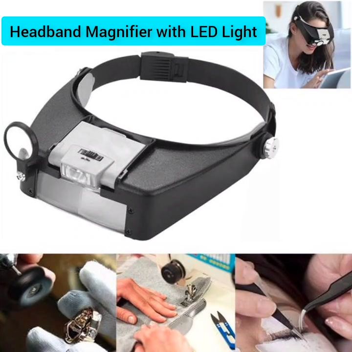 Headband Magnifier Led Light Head Lamp Magnifying Glass Jewelry Loupe With Led  Lights 1.5x 3 X 8.5x 10x - Buy Headband Magnifier Led Light Head Lamp  Magnifying Glass Jewelry Loupe With Led