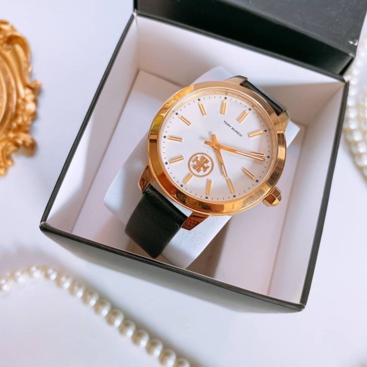 นาฬิกา-ผู้หญิง-tory-burch-womens-tbw1205-quartz-white-gold-dial-leather-strap-watch-38mm