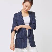 ALL BEAUTE Blazer เสื้อสูท เบลเซอร์ ลายริ้ว แขนย่น สีกรมท่า