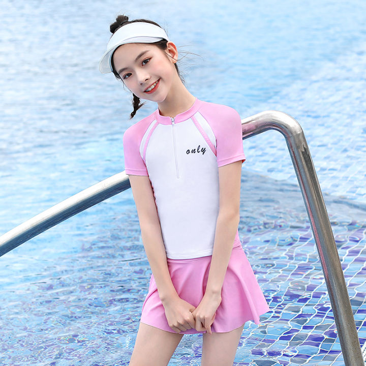 ชุดว่ายน้ำเด็กชุดว่ายน้ำแยกชิ้นสำหรับเด็กหญิงวัย5-12ขวบแบบใหม่ฤดูร้อนปี2023ชุดว่ายน้ำแห้งเร็วแบบมืออาชีพสำหรับเด็กหญิง