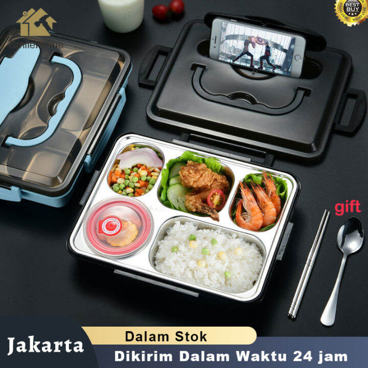 [BISA COD] Kotak Makan Bento Lunch Box 4/5 Grid Murah Cod Polos Lunch