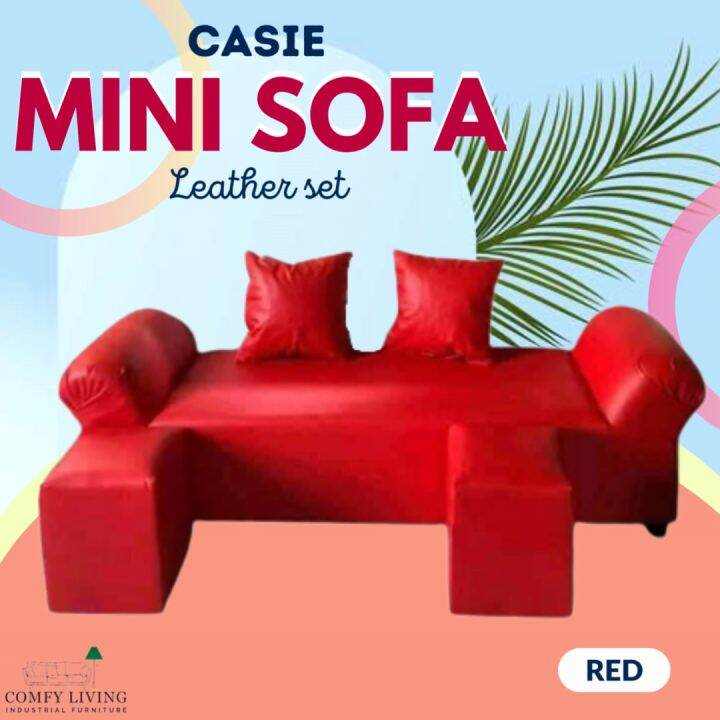 CASIE LEATHER MINI SOFA SET 1 SOFA 2 STOOL 2 PILLOWS | Lazada PH