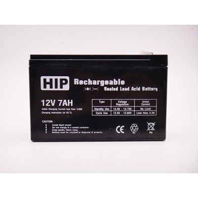 แบตเตอรี่แห้ง แบตเตอรี่คีการ์ด แบตเตอรี่HIP แบตเตอรี่สำรอง (Rechargeable sealed lead acid battery) ยี่ห้อเฮชไอพี(HIP) รุ่น 12V 7AH ของแท้ (Real Product)