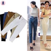 Nina jeans (S-3XL) กางเกงยีนส์เอวสูงสองกระดุมทรงบอยสลิมเก็บพุงเก็บทรง รุ่นเรียบใส่ไปเที่ยวไปทำงาน #5612 jeansdede