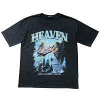 เสื้อยืดผู้ชายผ้าผ้าฟอกวินเทจ สรีนลาย Heaven งานเกาหลี