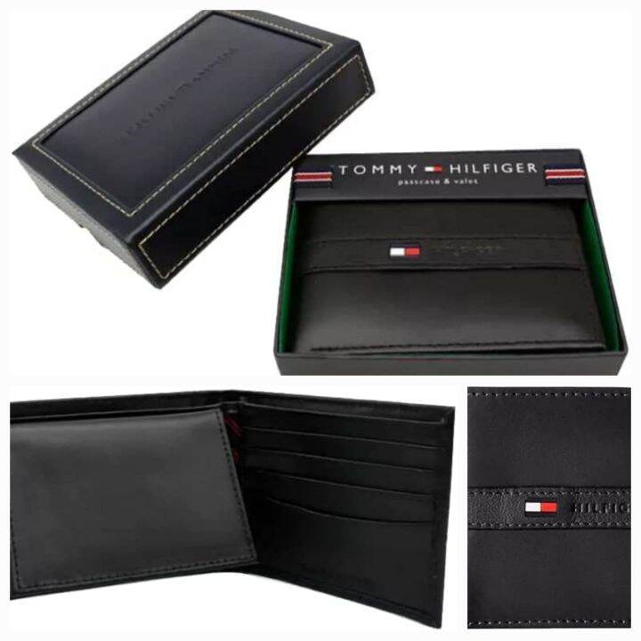 Tommy Hilfiger Men's Leather Passcase Billfold Wallet Black RFID Protection Original from USA