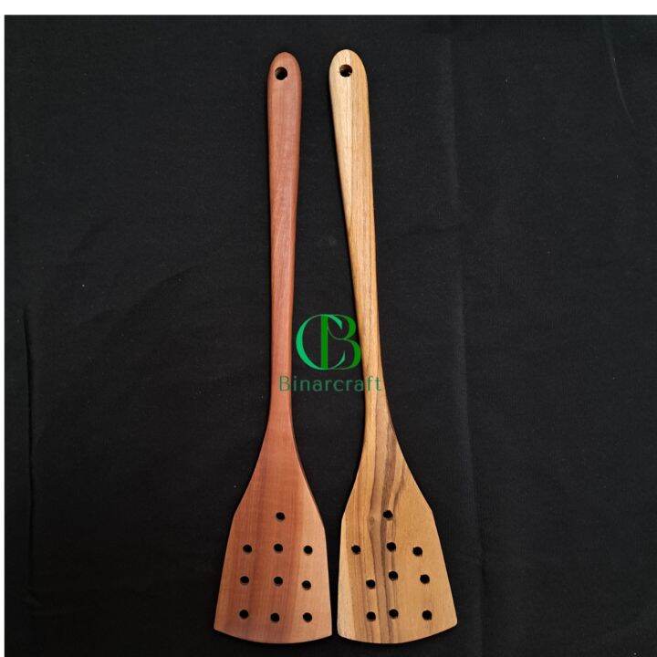 Spatula lobang jaring 35cm Spatula kayu Sutil kayu Binarcraft