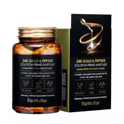 ของแท้ 100% ค่ะ FARM STAY 24K Gold & Peptide Solution Prime Ampoule 250ml ผลิตภัณฑ์สำหรับดูแลผิวหน้าสูตรพรีเมี่ยมจากเกาหลีจากส่วนผสมทองคำบริสุทธิ์