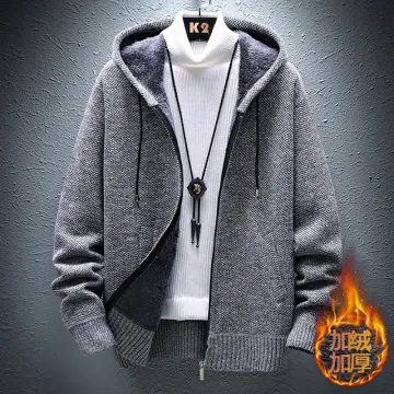 2024Autumn Winter New Zipper Hooded Knitted Cardigan Sweater