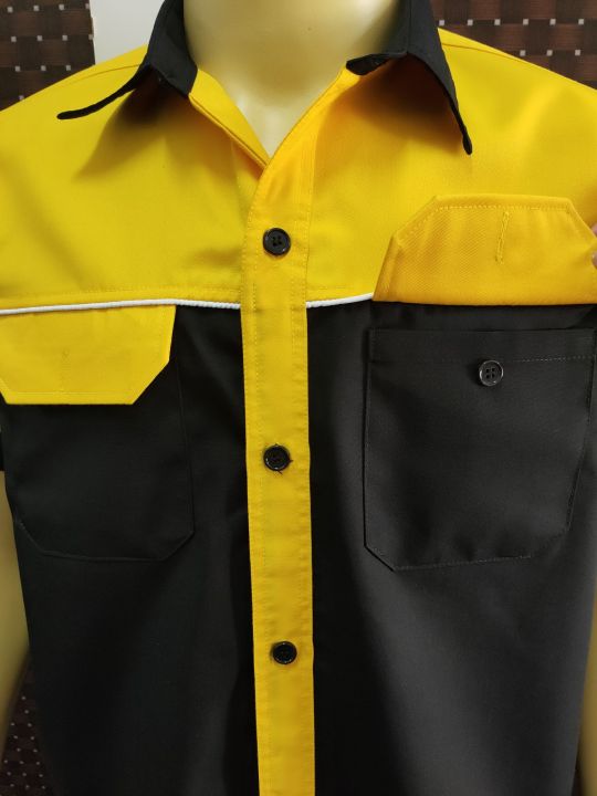 เสื้อช่าง-เสื้อช็อปช่าง-ชุดช่าง-สีดำเหลืองพร้อมส่ง