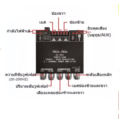 แอมป์จิ๋ว ZK TB21 แอมจิ๋ว บลูทู ธ 5.0 ซับวูฟเฟอร์เครื่องขยายเสียง กำลังขับ 2*50W + ซัพ 100W  ซิฟ TPA3116D2 ระบบ 2.1ch