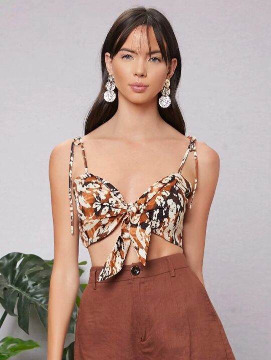 Shein Tie Shoulder And Front Crop Cami Top Lazada Ph