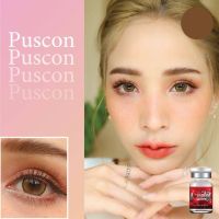 คอนแทคเลนส์รุ่น Puscon สีเทา และ น้ำตาลเน้นตาโตกลมเเบ๋ว