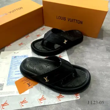 Gratis Ongkir sandal pria LV LUO IS VUI TTON BLACK MIRROR Bagus