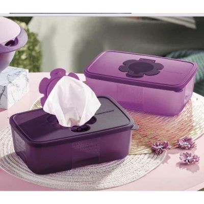 Tupperware Tissue box กล่องทิชชู่ทัพเพอร์แวร์ สามารถใส่ทิชชู่หรือแมสก์ปิดหน้า เปิดปิดใช้งานง่าย ไร้กังวลฝุ่นเกาะทิชชู่