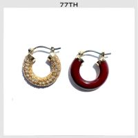 77th Half Crystal Half Burgundy Hoop Earring