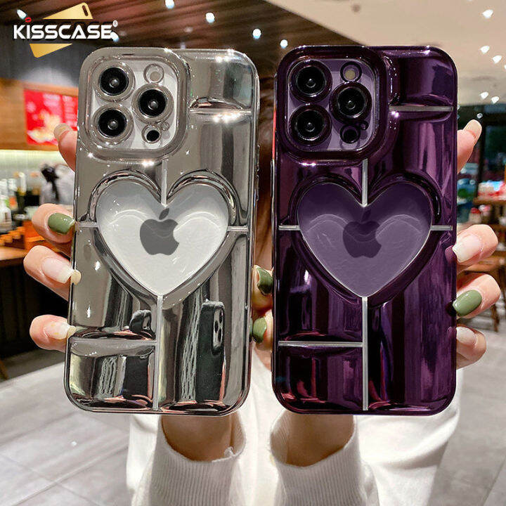 Kisscase Luxury Electroplating Heart Logo Hollow Show Case For Iphone 15 Pro Max 14 Plus 13 12 7401