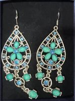 EVINCO JEWELRY SILVER PLATED GREEN STONE DANGLER