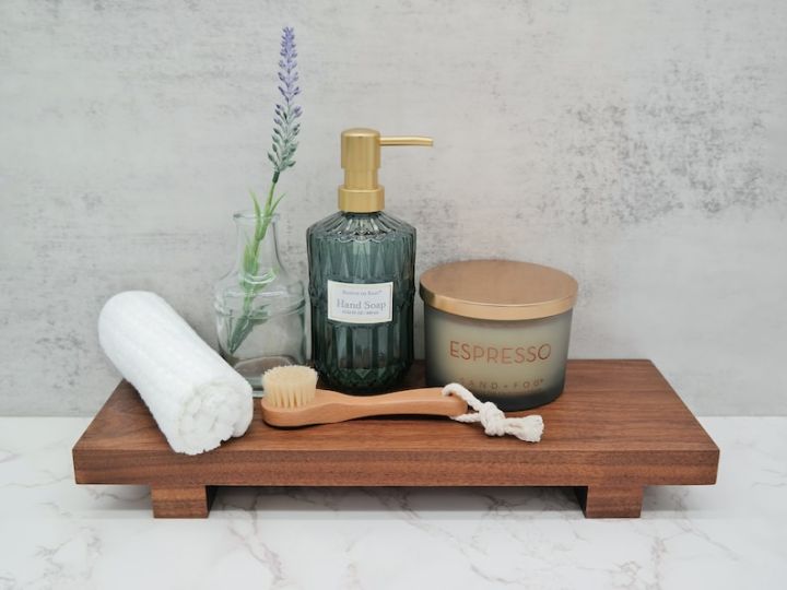 Wooden Bathroom Tray, Soap Stand Wood Risers, Display Rack For