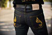 74DEnim รุ่นปักทอง กระบอกเล็ก ผ้าดิบ15Oz Unsanforized