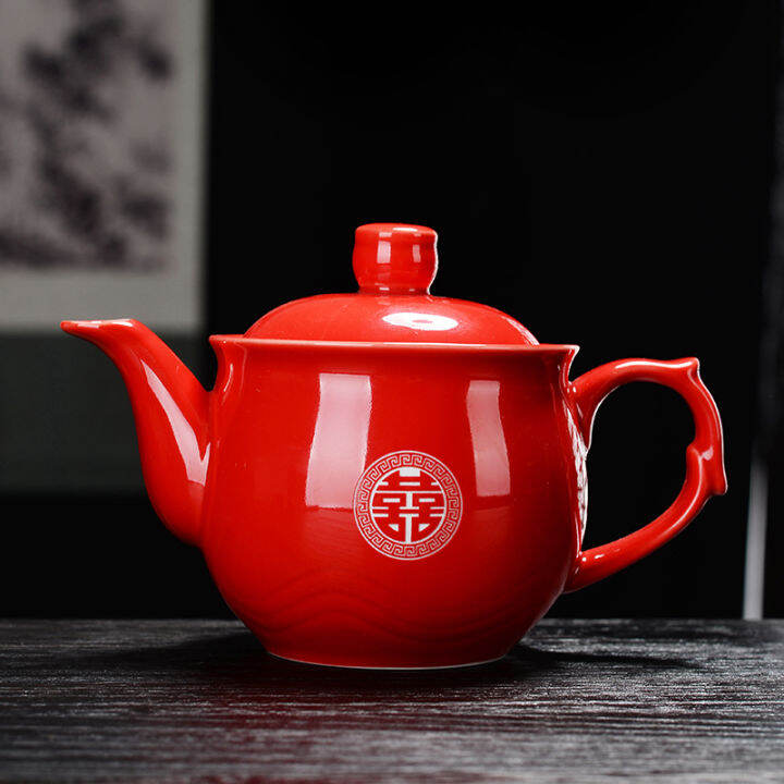 Teapot Red Solid Color Teapot Kung Fu Tea Set Tea Ceremony Utensils Chinese Red Golden Dragon